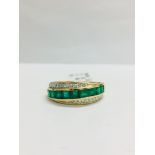 9Ct Yellow Gold Diamond Emerald Crossover Style Ring,