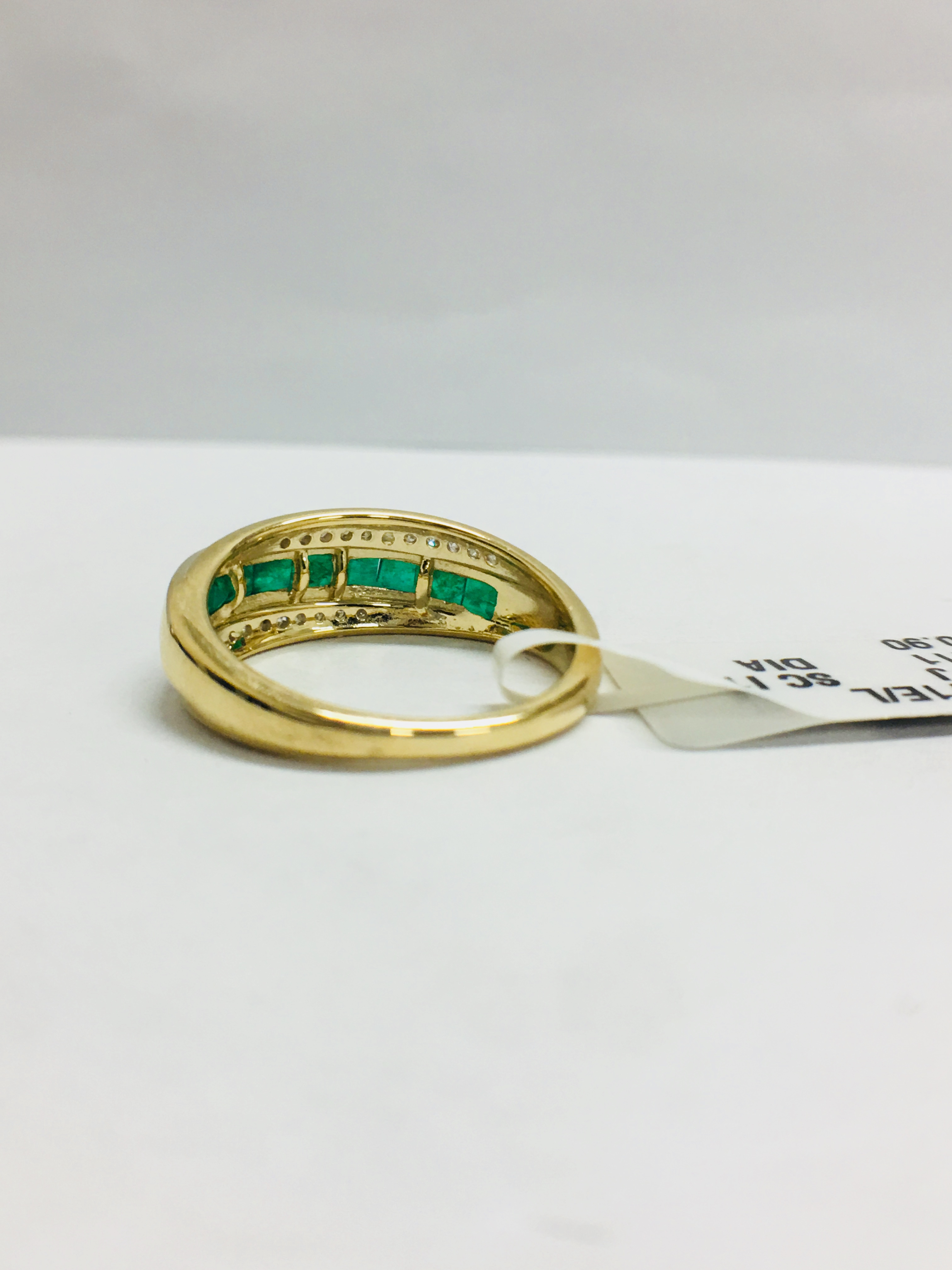 9Ct Yellow Gold Diamond Emerald Crossover Style Ring, - Image 5 of 10