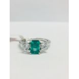 Platinum Emerald & Diamond 3 Stone Ring,