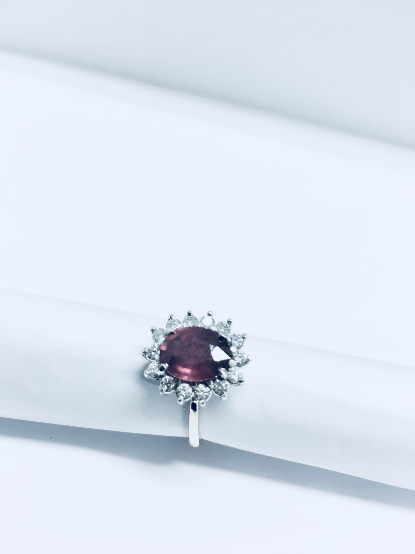 18Ct White Gold Ruby Diamond Cluster Ring,