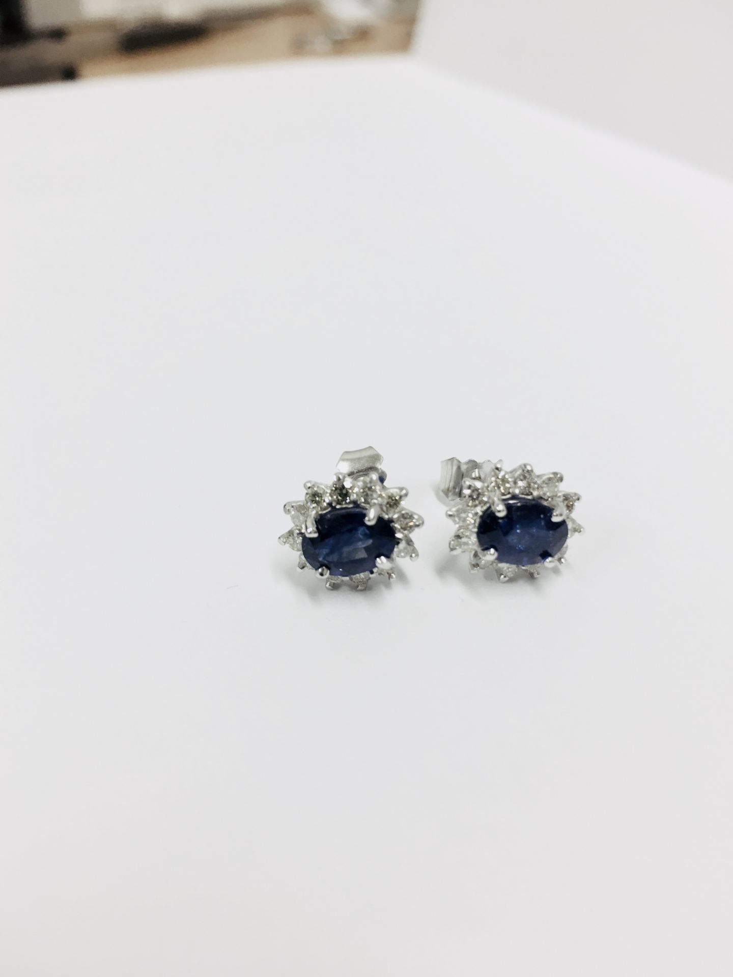 1.60Ct Sapphire And Diamond Cluster Style Stud Earrings. - Image 2 of 6