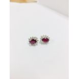 1.60Ct Ruby And Diamond Cluster Style Stud Earrings.