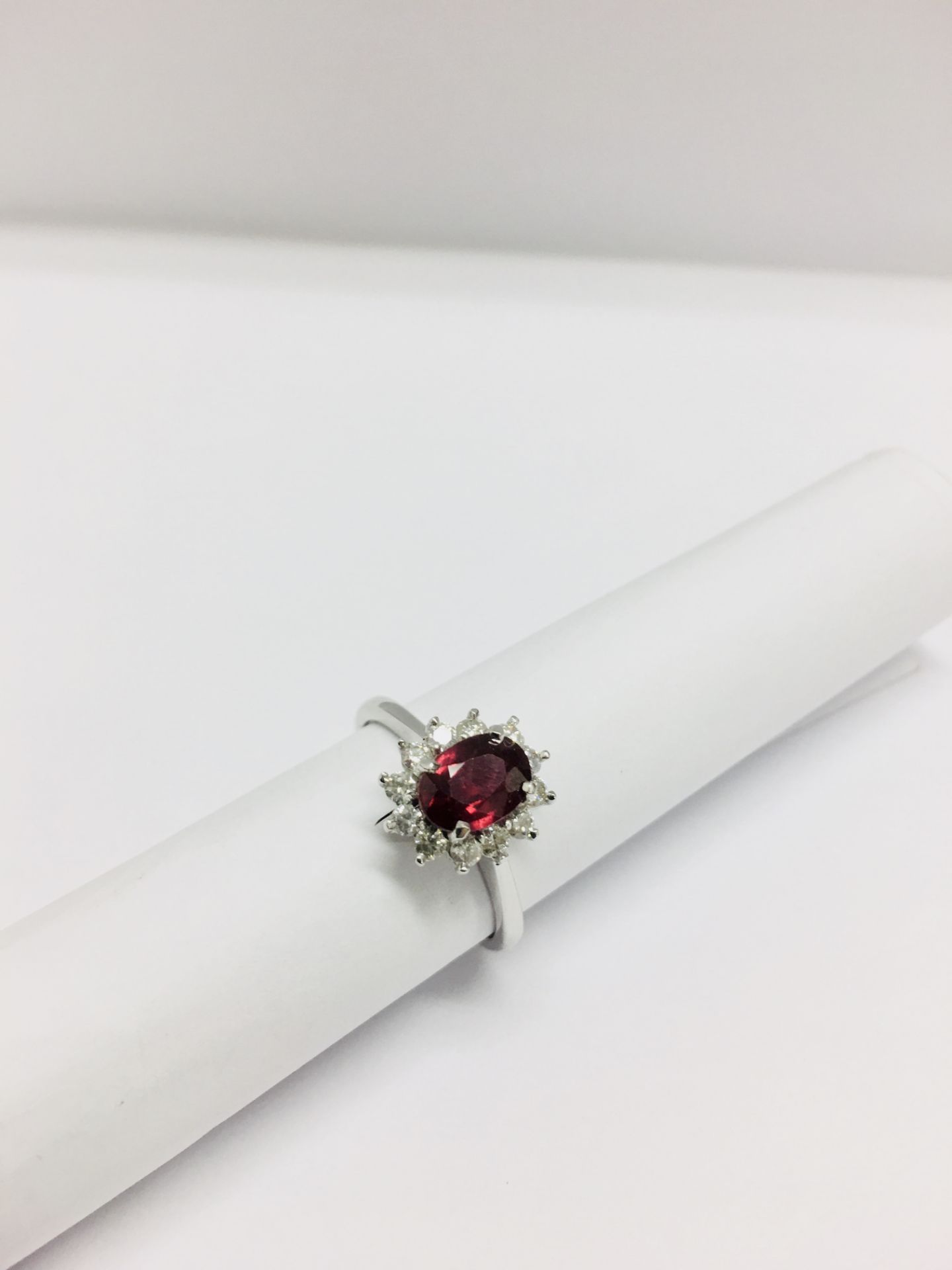 0.80Ct Ruby And Diamond Cluster Ring Set With A Oval Cut(Glass Filled) Ruby Which Is Surrounded By - Image 3 of 5