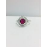 Platinum Ruby Diamond Double Halo Dress Ring,