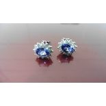 1.60Ct Tanzanite And Diamond Cluster Style Stud Earrings.