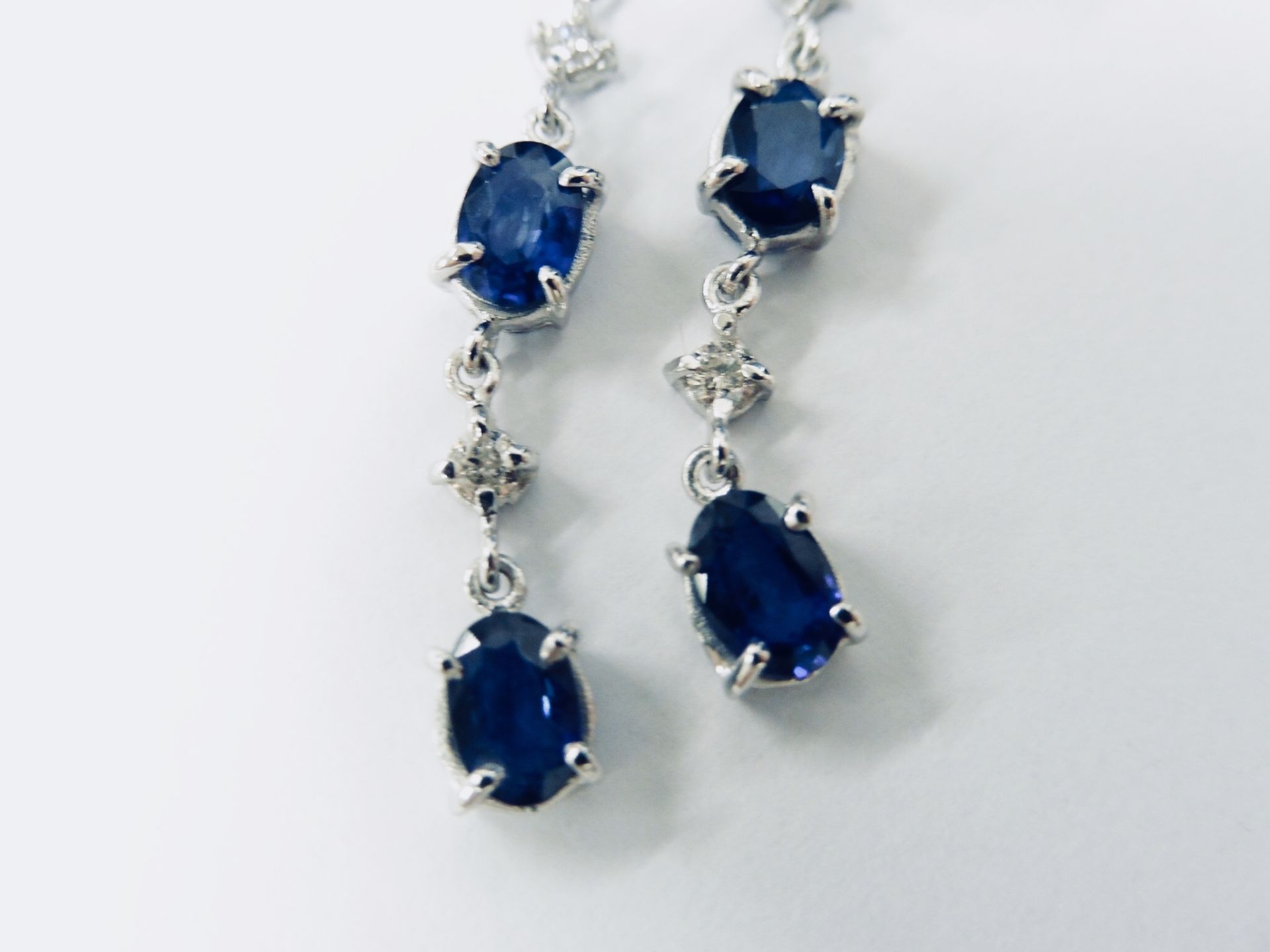 Sapphire And Diamond Drop Style Earrings Set In 18Ct Gold. - Image 2 of 4