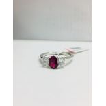 Platinum Ruby Diamond three stone ring