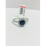 Platinum Sapphire Diamond Halo Style Ring,