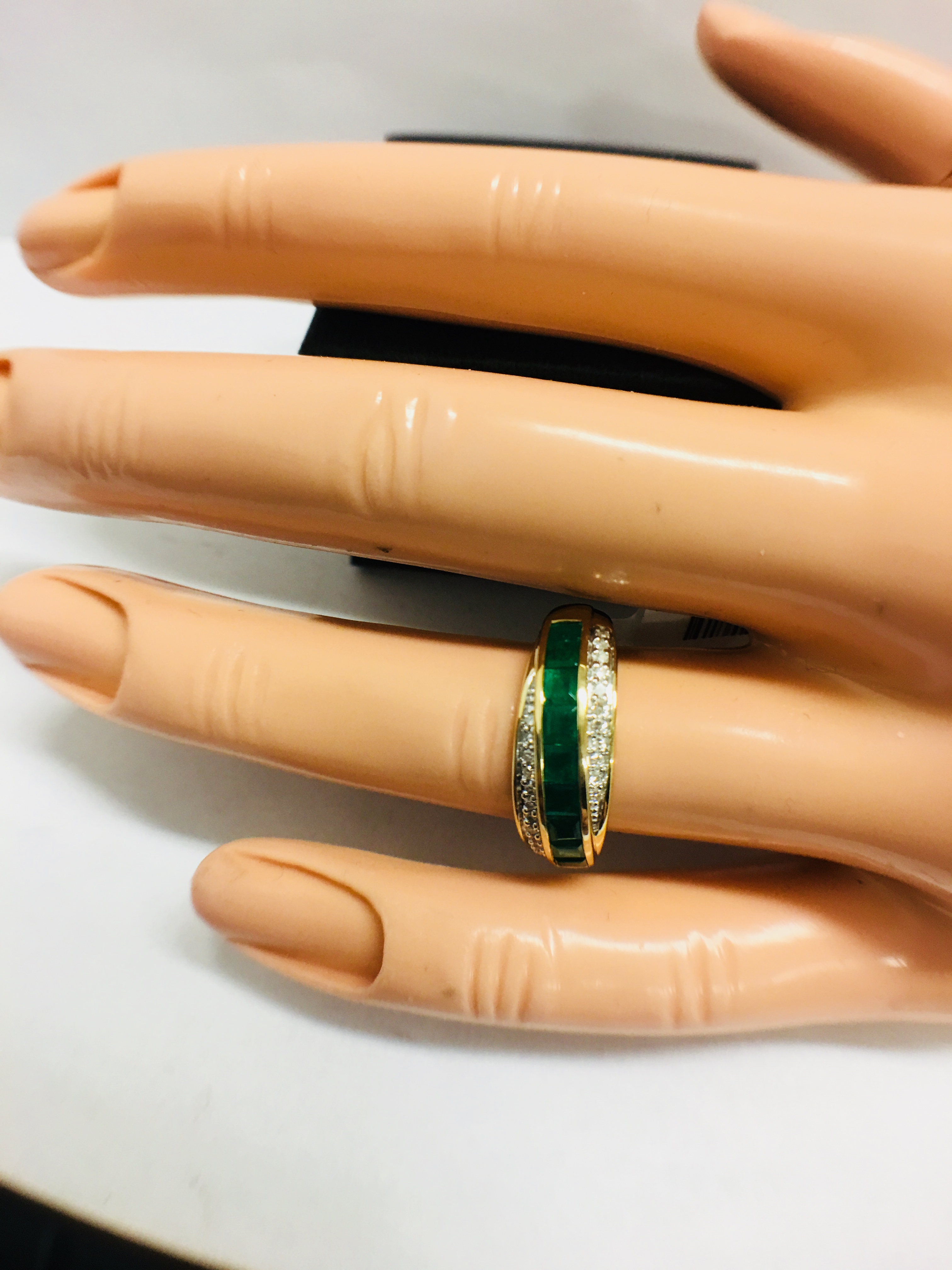 9Ct Yellow Gold Diamond Emerald Crossover Style Ring, - Image 10 of 10