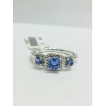 9Ct White Gold Tanzanite/Diamond Trilogy Ring,