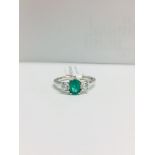 Platinum Emerald Diamond 3 Stone Ring,