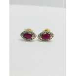 9Ct White/Yellow Gold Ruby Diamond Earrings,