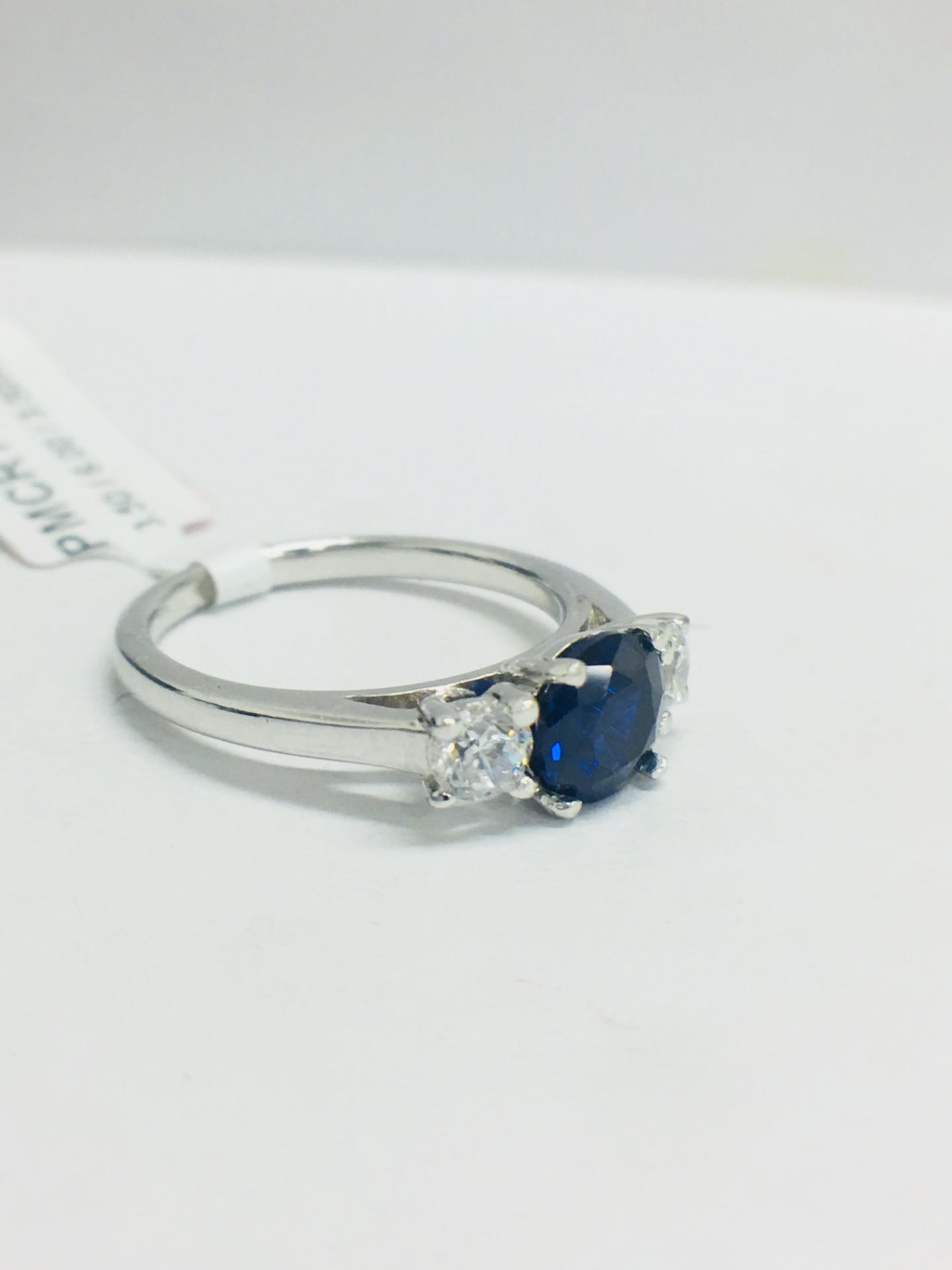 Platinum Diamond & Sapphire Trilogy Ring, - Image 8 of 12