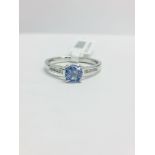 Platinum Ceylon Sapphire Diamond Halo Style Ring,