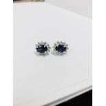 1.60Ct Sapphire And Diamond Cluster Style Stud Earrings.