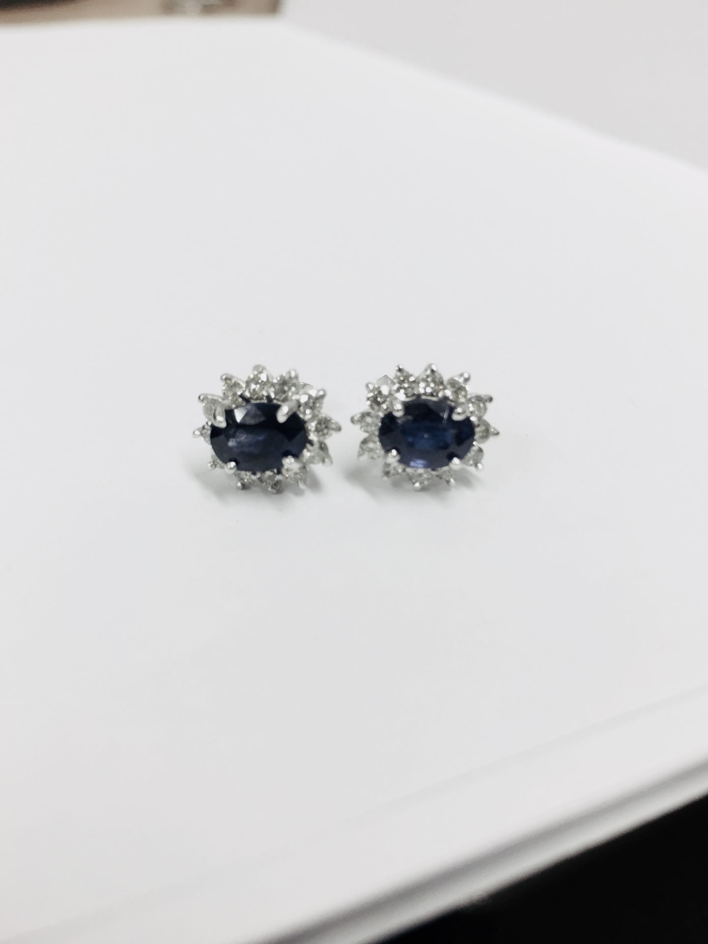 1.60Ct Sapphire And Diamond Cluster Style Stud Earrings.