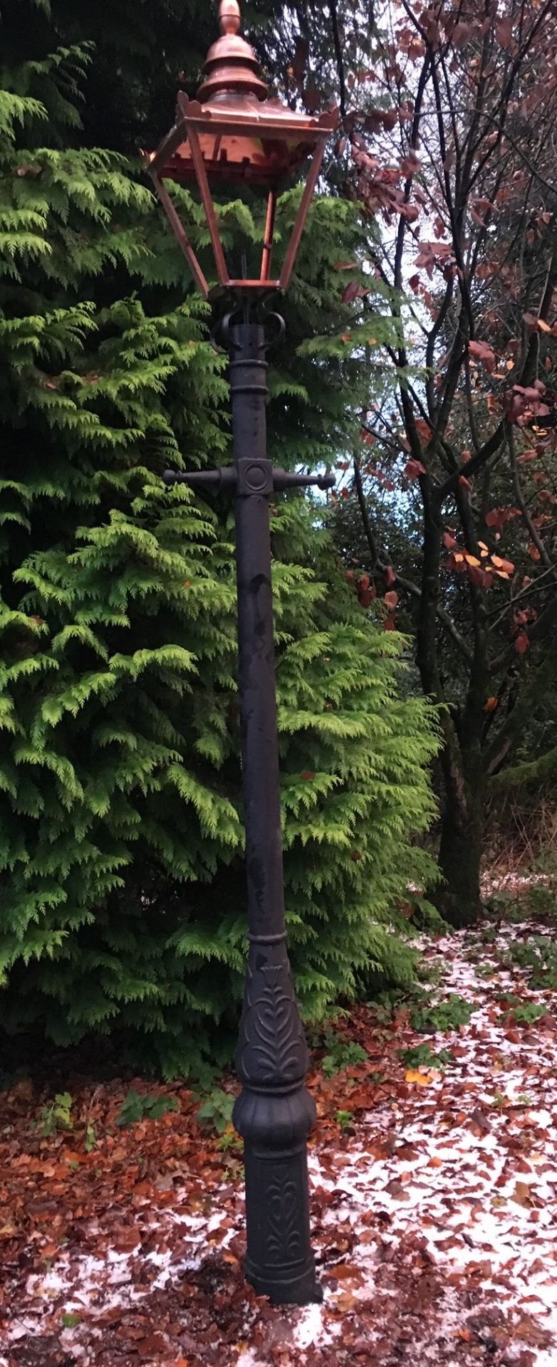 CAST IRON VICTORIAN STYLE LADDER BAR LAMPOST IN BLACK PRIMER WITH NEW GLAZED COPPER TOP