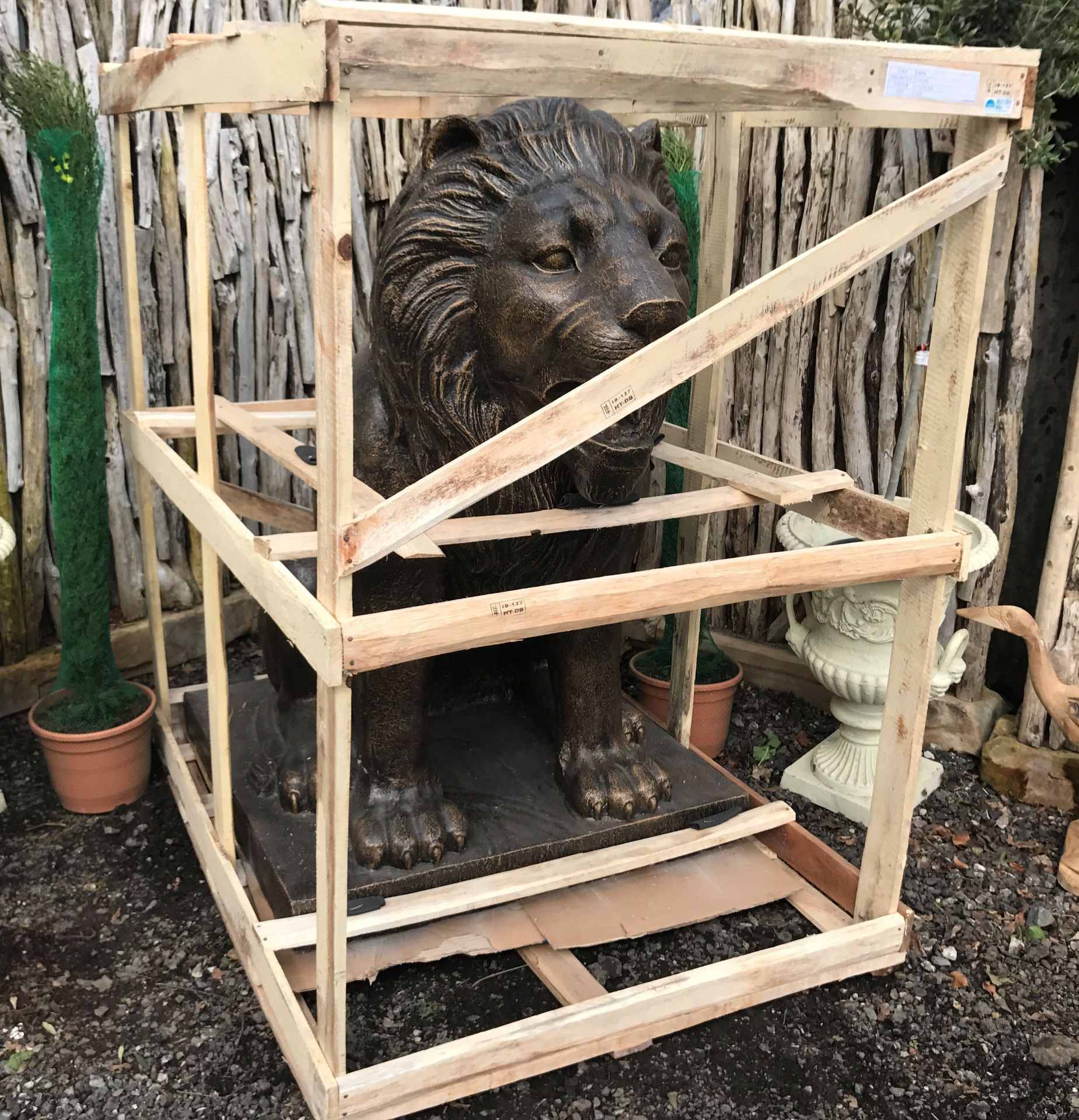 MASSIVE 5FT CRATED LION IN BRONZE FINISH