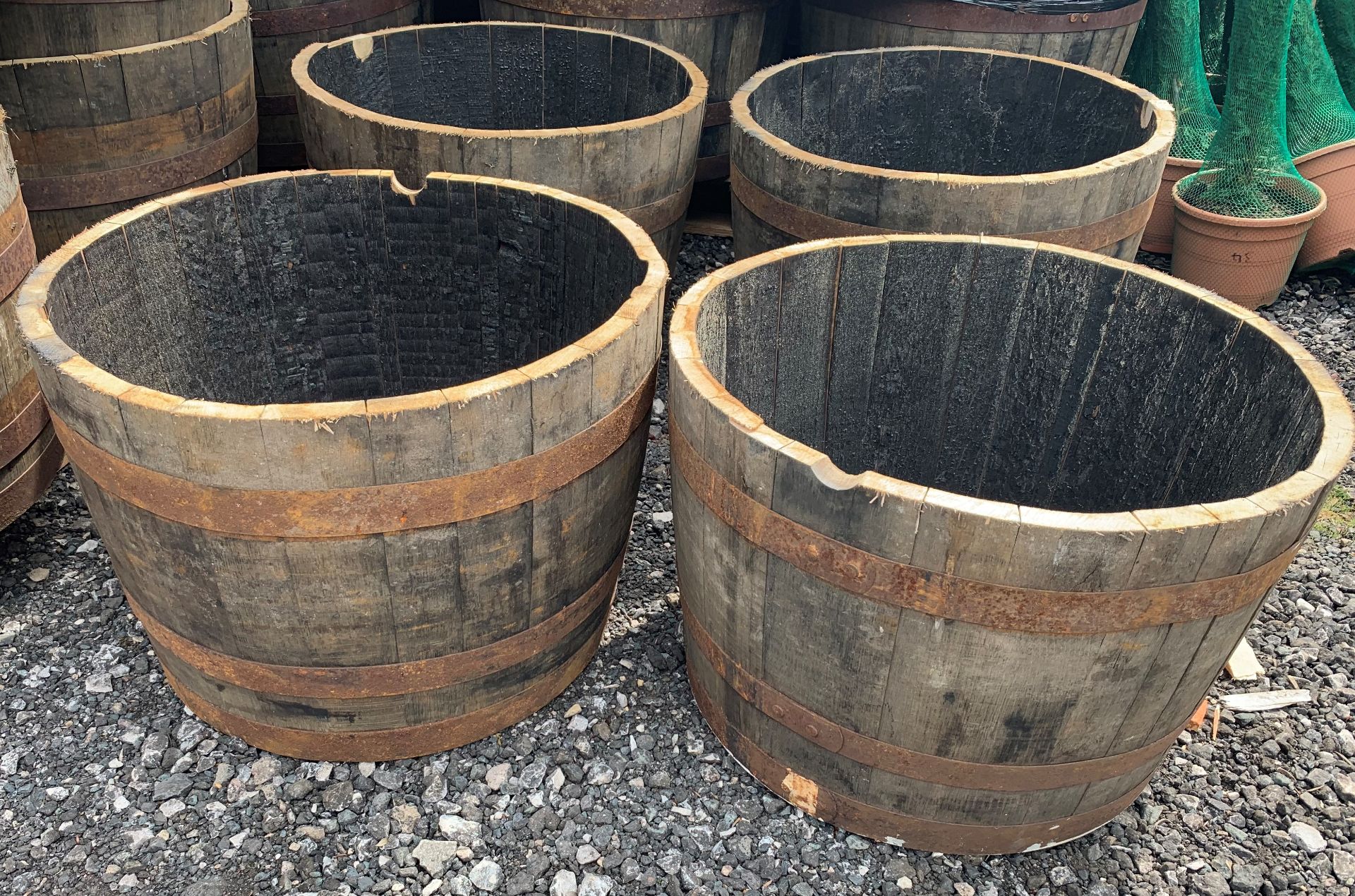 4 X HALF CUT OAK WHISKEY BARRELL PLANTERS