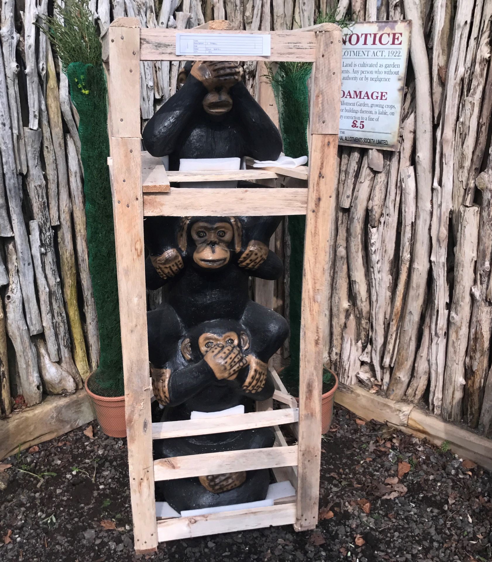 CRATED 5FT TALL CHEEKY MONKEYS STATUE