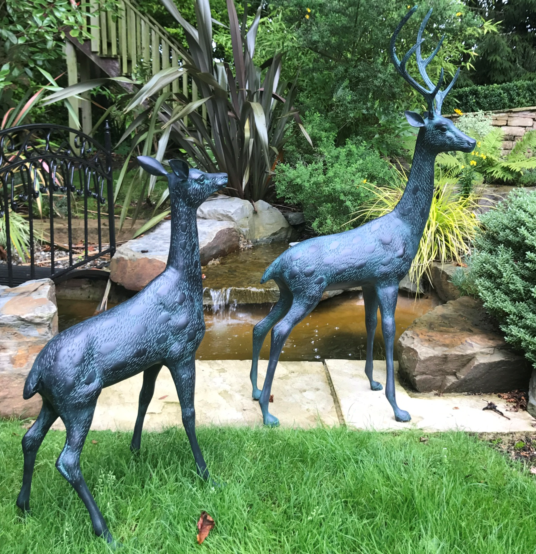 CAST METAL PAIR OF MATCHING DEERS IN VERDI BRONZE FINISH