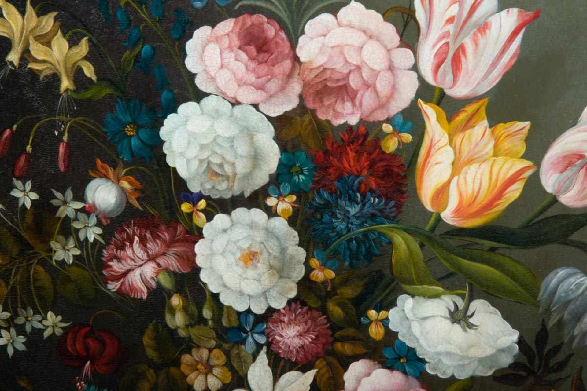 "Blumenstilleben" nach Vorbild des 18. Jhds., Gemälde, Öl auf Schichtholzplatte, ca. 50 x 40 cm, - Image 5 of 6