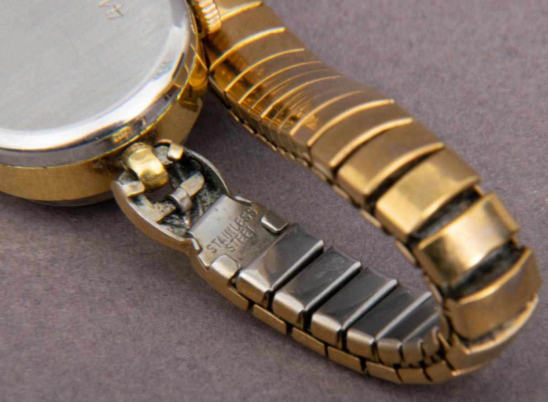 GLASHÜTTE - Damenarmbanduhr, vergoldetes Stahlgehäuse, Handaufzug, Flexarmband. Werk nicht auf - Bild 4 aus 5