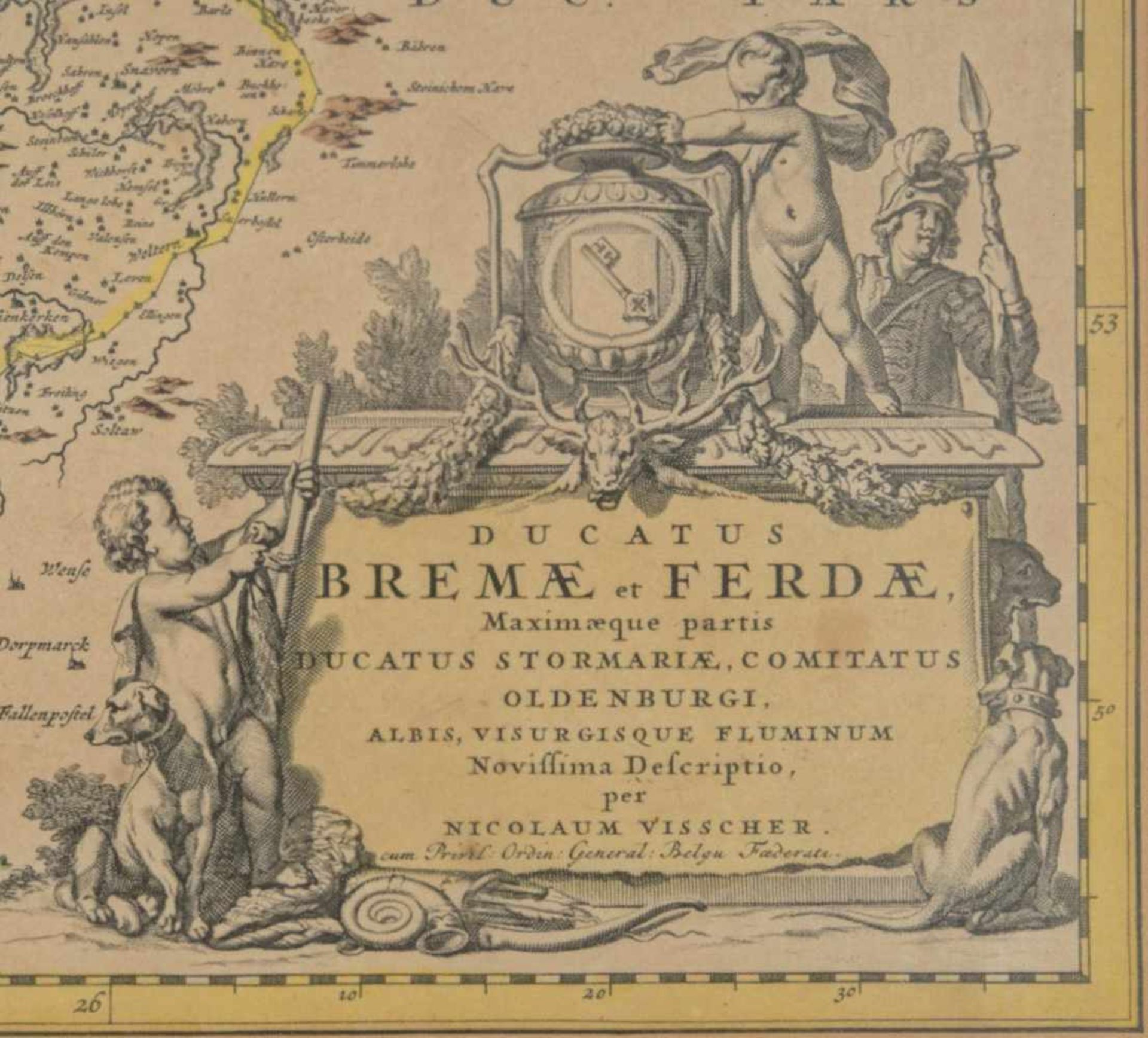 "DUCATUS BREMAE ET FERDAE" - handkolorierte Kupferstichkarte des Herzogtum Bremen & Verden, - Bild 3 aus 3