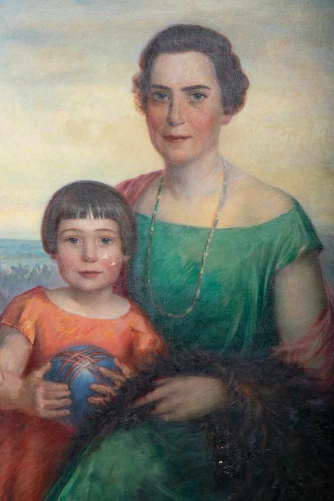 Großes "Mutter & Tochter"-Porträt. Gemälde, Öl auf Leinwand ca. 102 x 84 cm, signiert unten - Bild 4 aus 8