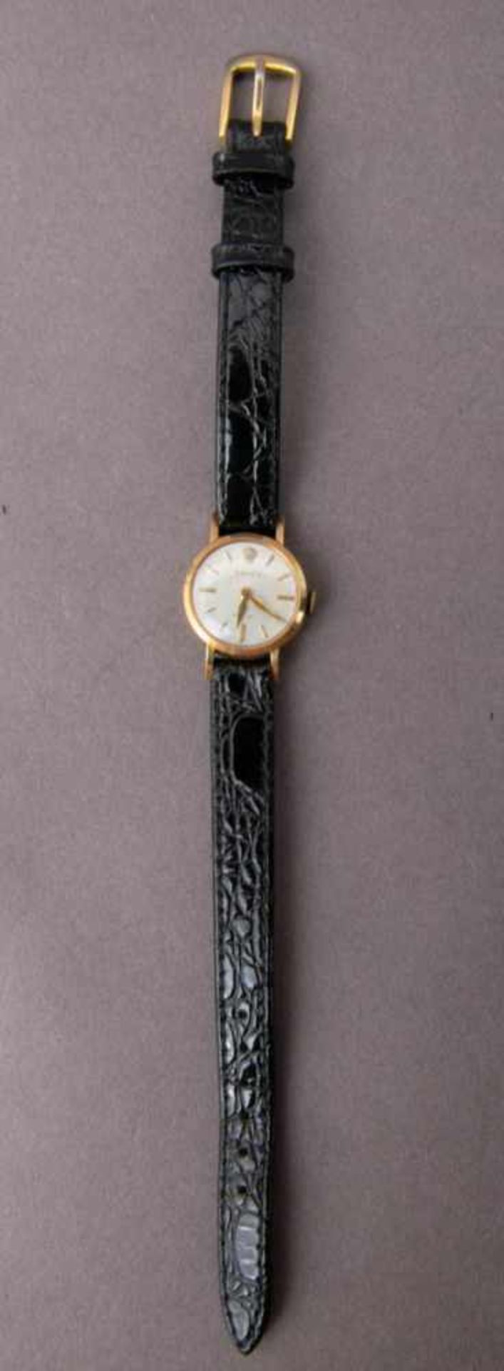 ROLEX - Frühe Damenarmbanduhr. 585er Gelbgoldgehäuse an ergänzten Lederarmband, wohl 1950er Jahre. - Image 3 of 4