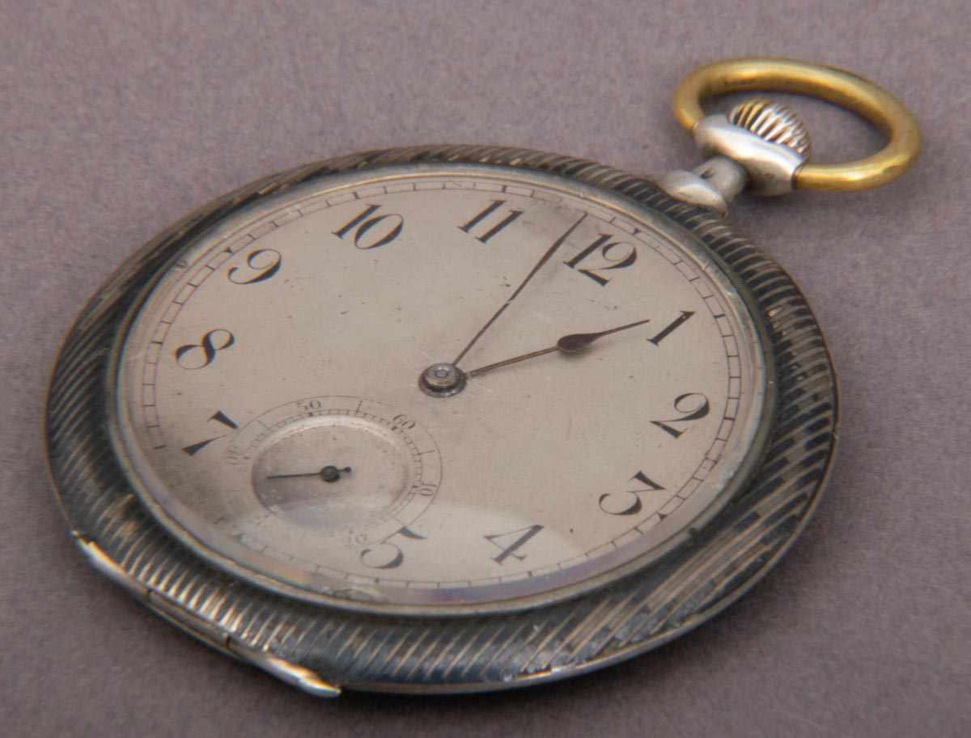 Elegante Frackuhr, flache Herrentaschenuhr, MOVADO, Gehäuse in Silber Niello-Technik (stellenweise - Bild 2 aus 4