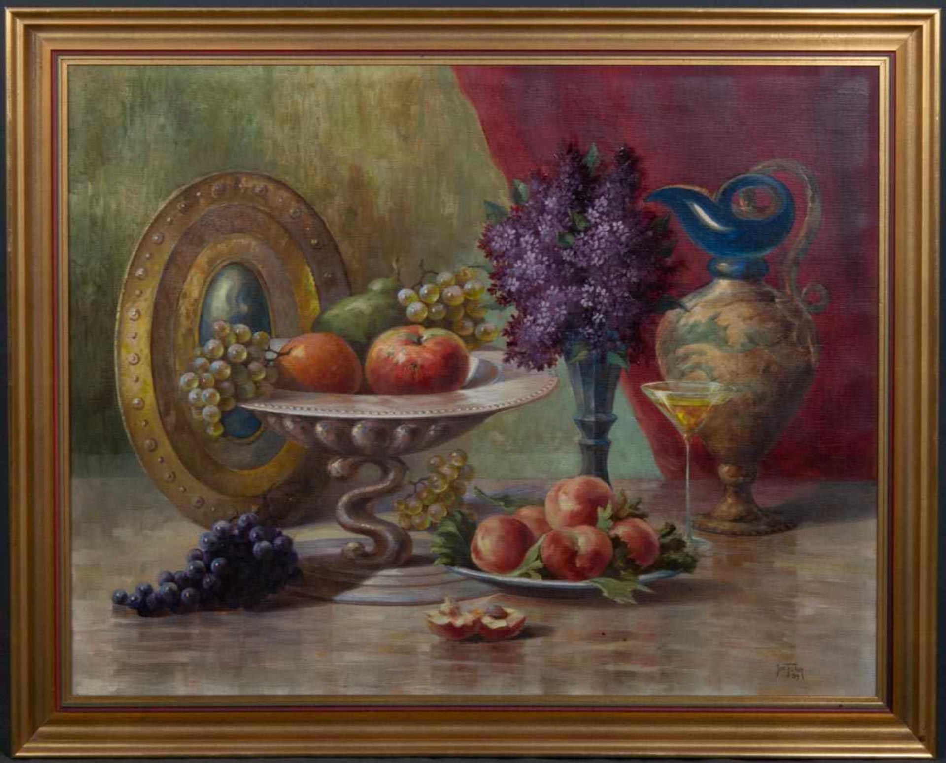 "Großes Stilleben". Gemälde, Öl auf Leinwand, ca. 75 x 95 cm, signiert Jos(ef) Faber (19)39, war