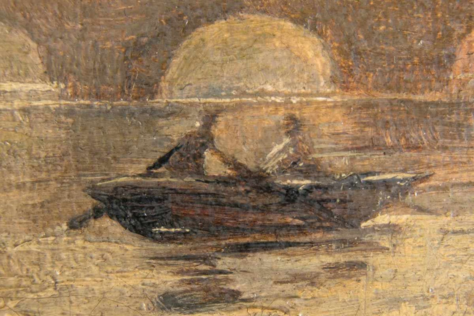 "Der Bootsausflug" - kleinformatiges Gemälde, Öl auf Leinwand, ca. 16,5 x 26,5 cm, unsigniert, 19./ - Bild 2 aus 4