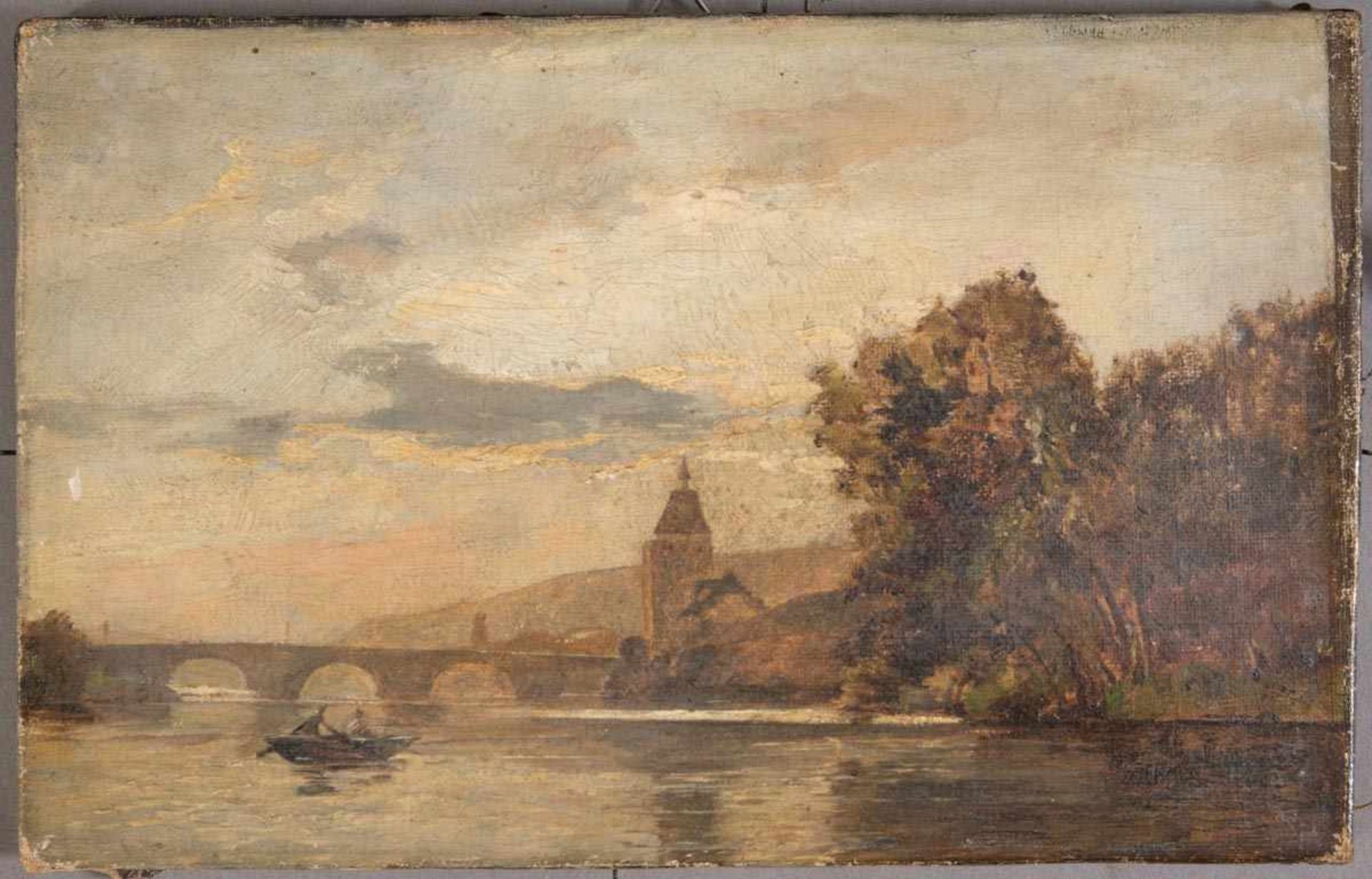"Der Bootsausflug" - kleinformatiges Gemälde, Öl auf Leinwand, ca. 16,5 x 26,5 cm, unsigniert, 19./