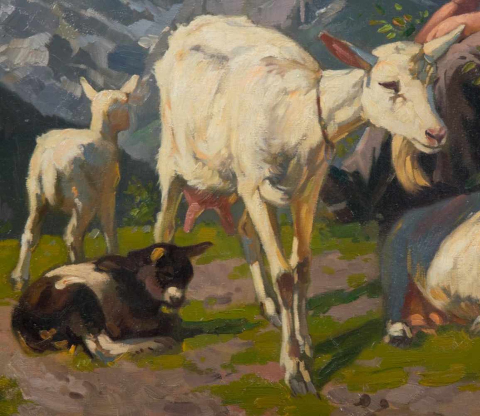 "Ziegenhirt in den Bergen" - Originaltitel. Gemälde, Öl auf Leinwand, ca. 51 x 61 cm, signiert unten - Image 4 of 4