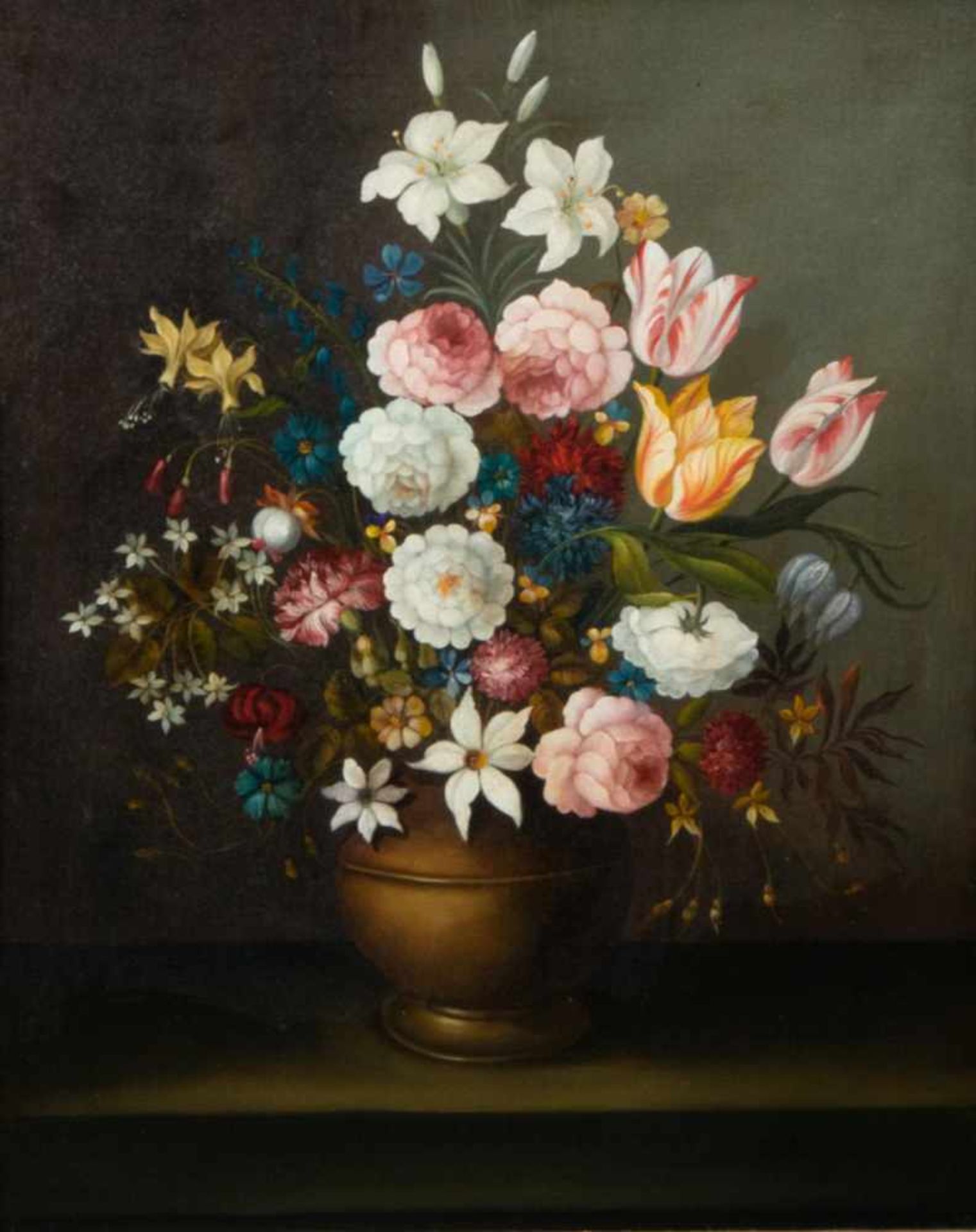 "Blumenstilleben" nach Vorbild des 18. Jhds., Gemälde, Öl auf Schichtholzplatte, ca. 50 x 40 cm, - Image 2 of 6