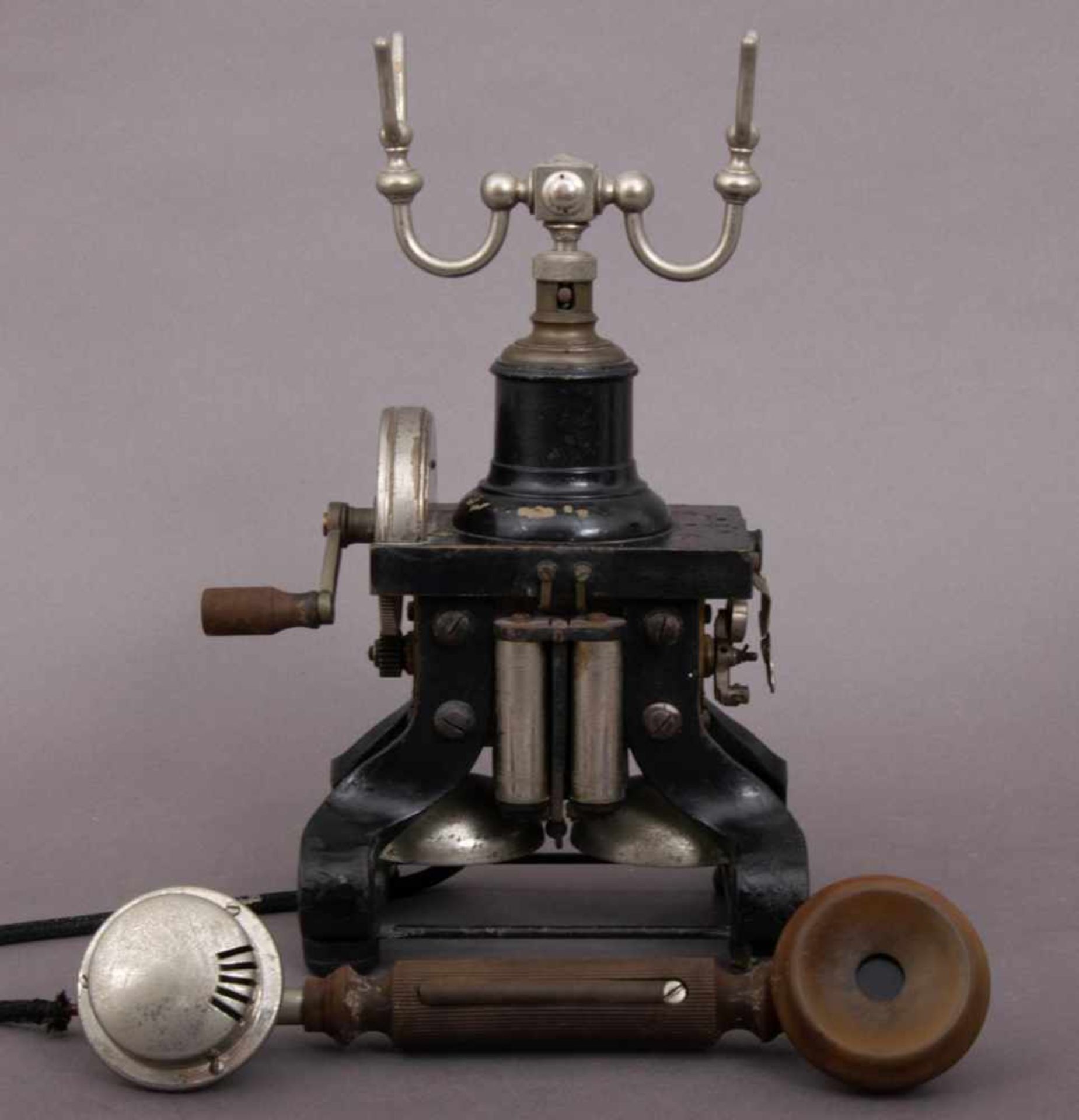 Antikes SKELETT - TELEFON "L. M. ERICSSON", Stockholm um 1900/20. Tischgerät. Schwarz lackiertes - Bild 6 aus 9