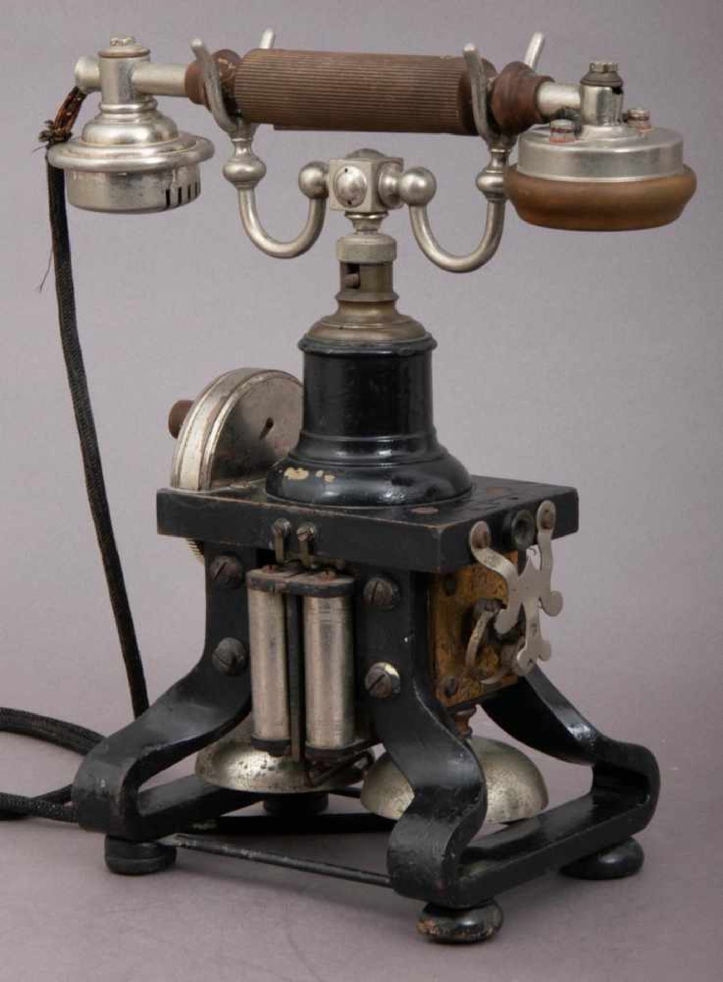 Antikes SKELETT - TELEFON "L. M. ERICSSON", Stockholm um 1900/20. Tischgerät. Schwarz lackiertes - Bild 2 aus 9