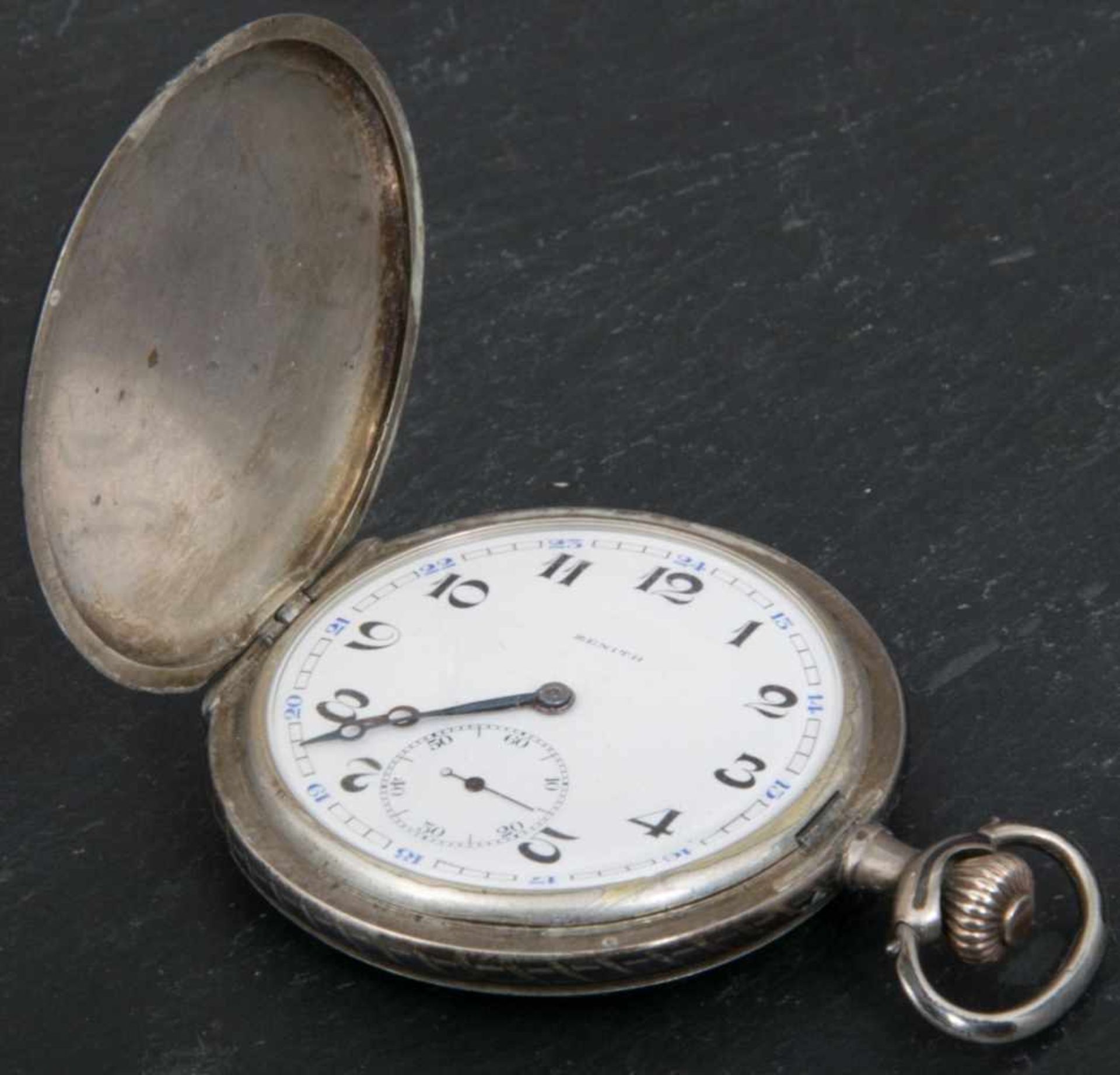 Zenith Savonette Herrentaschenuhr, Silber, Gehäuse in Niello-Technik gearbeitet, Rückdeckel - Bild 2 aus 7