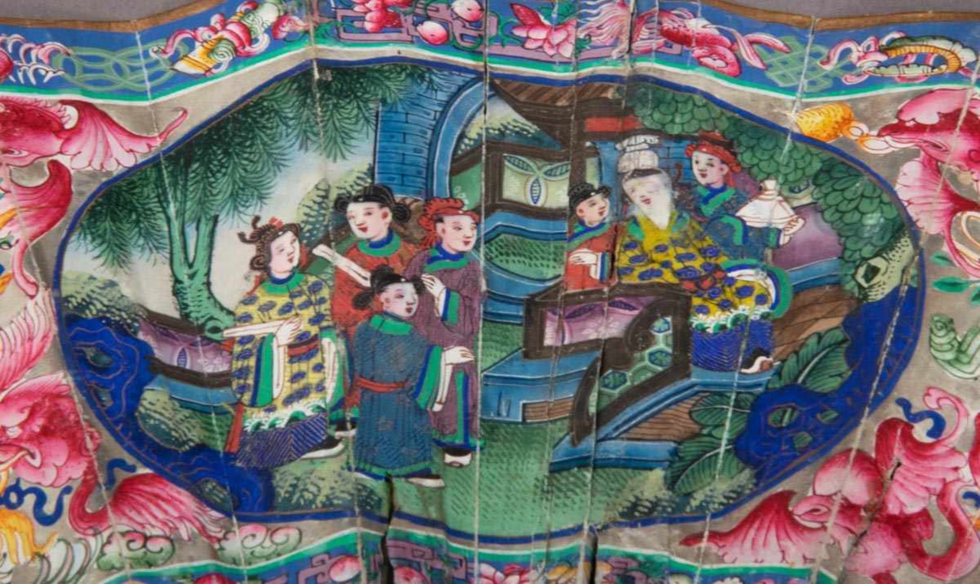 Aufwändiger, prunkvoll gestalteter Chinalach Fächer, China Qing-Dynastie, 19. Jhd., schwarz/ - Bild 10 aus 12