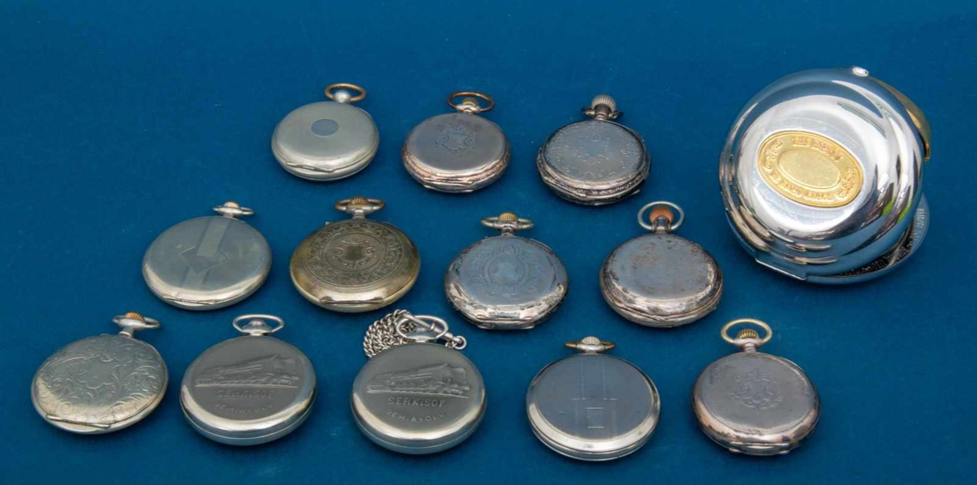 13teiliges Konvolut Taschenuhren, teilweise Silber, ungeprüft, versch. Alter, Größen, - Bild 7 aus 8