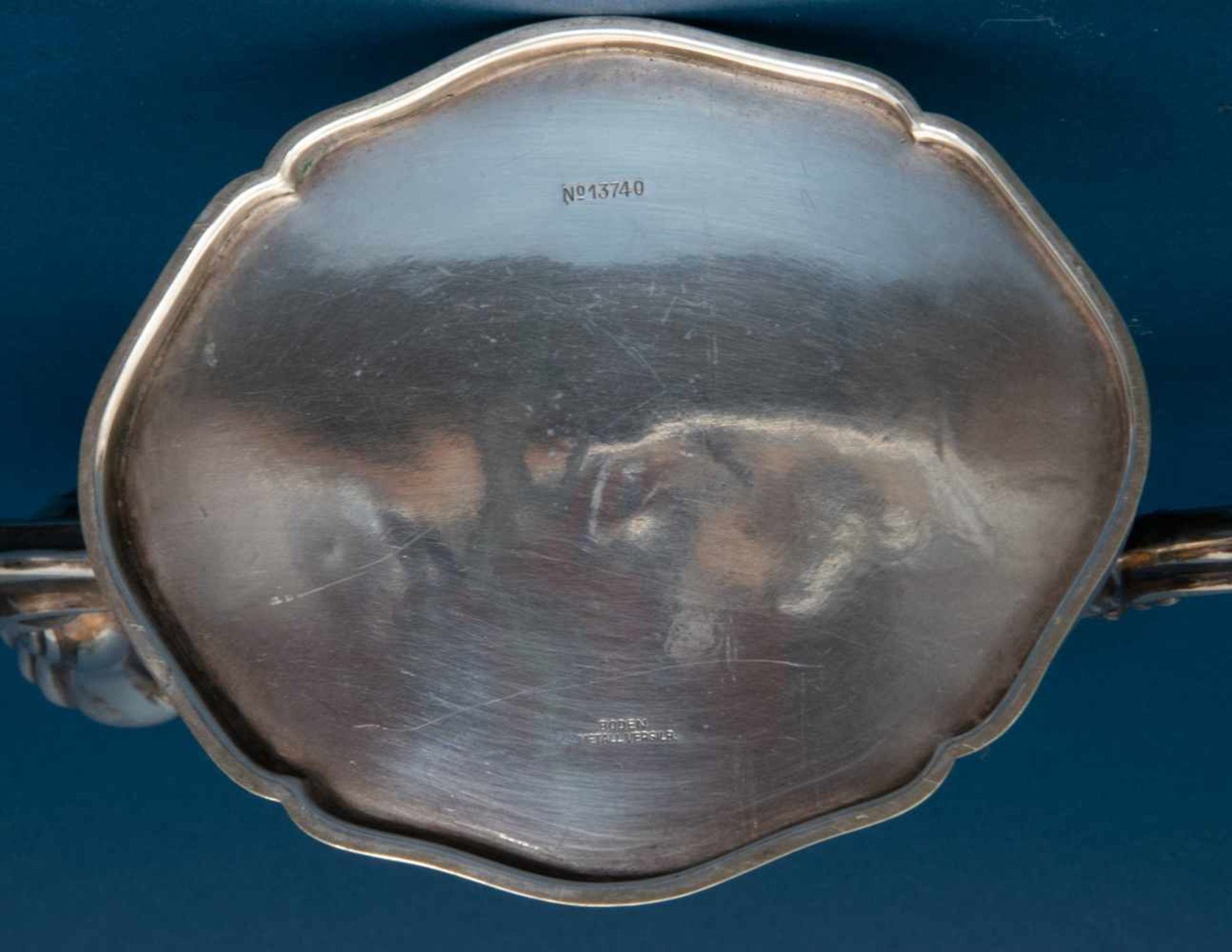3armiger Tischkerzenleuchter, 835er Silber, Barockstil, Höhe ca. 23,5 cm, Länge ca. 30 cm. Sehr - Bild 5 aus 7
