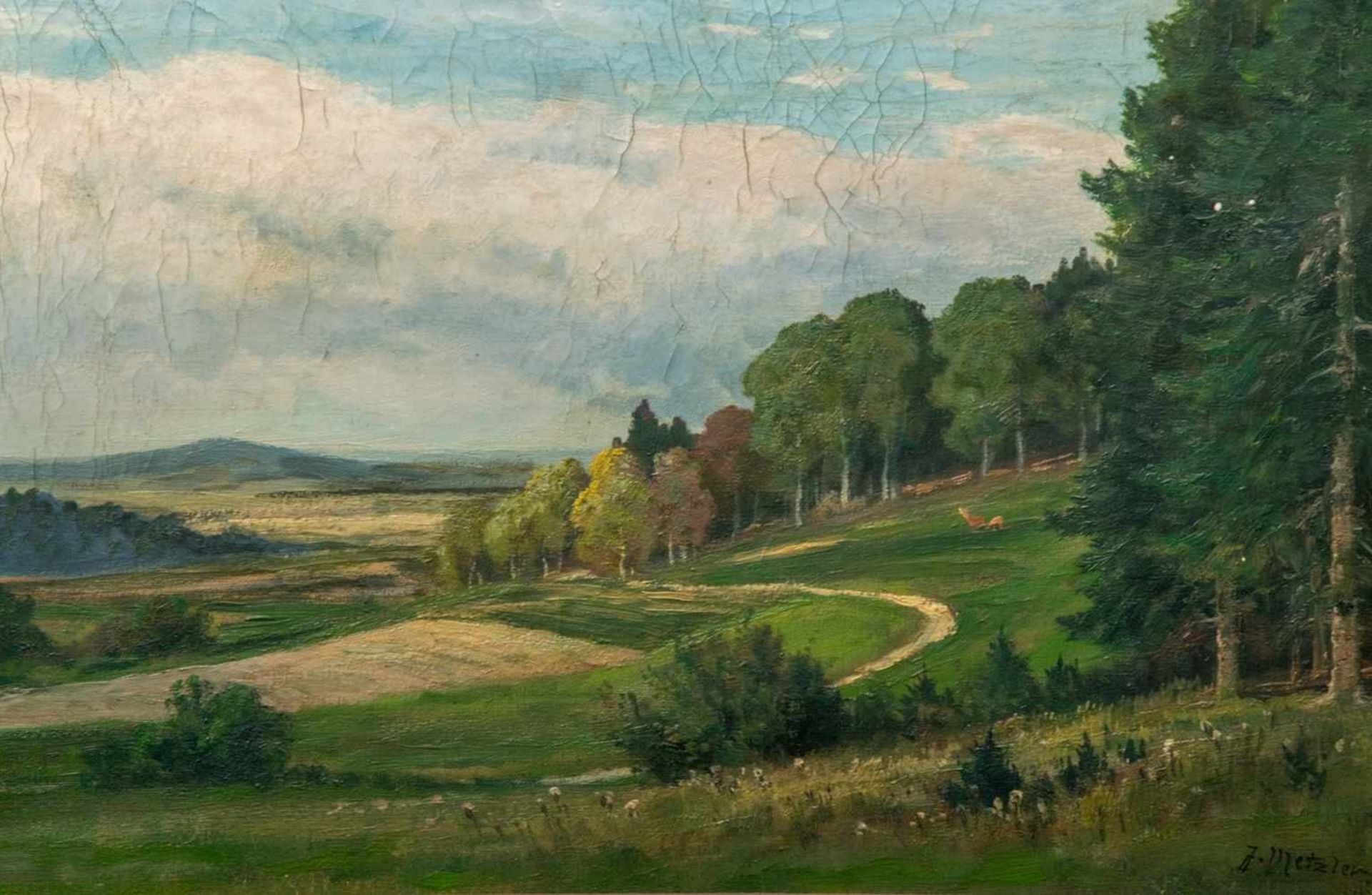 "Harzvorland", Gemälde, Öl auf Leinwand, ca. 50 x 60 cm, signiert J.Metzler = Jan Metzler, dt. - Bild 3 aus 6