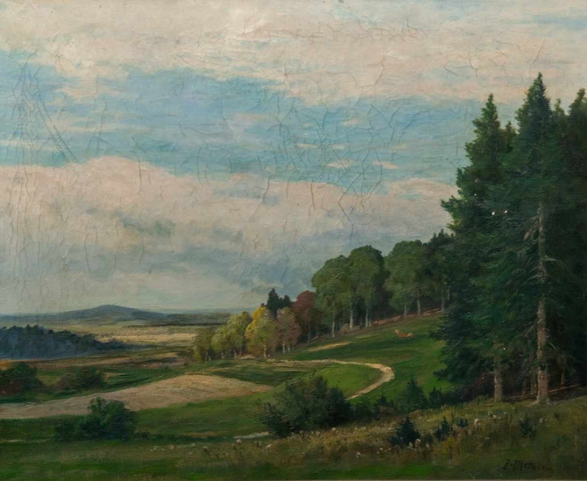 "Harzvorland", Gemälde, Öl auf Leinwand, ca. 50 x 60 cm, signiert J.Metzler = Jan Metzler, dt. - Bild 2 aus 6