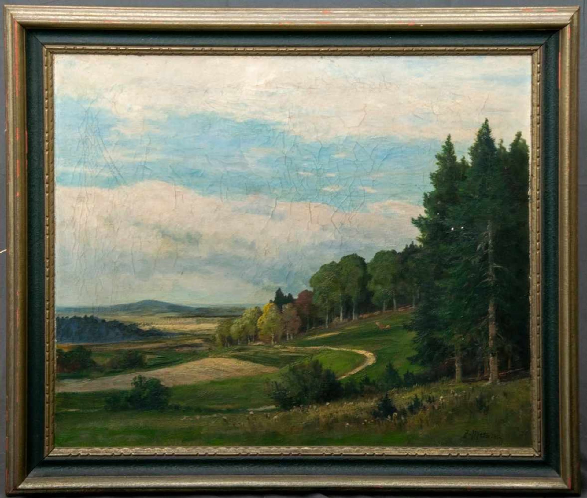 "Harzvorland", Gemälde, Öl auf Leinwand, ca. 50 x 60 cm, signiert J.Metzler = Jan Metzler, dt.