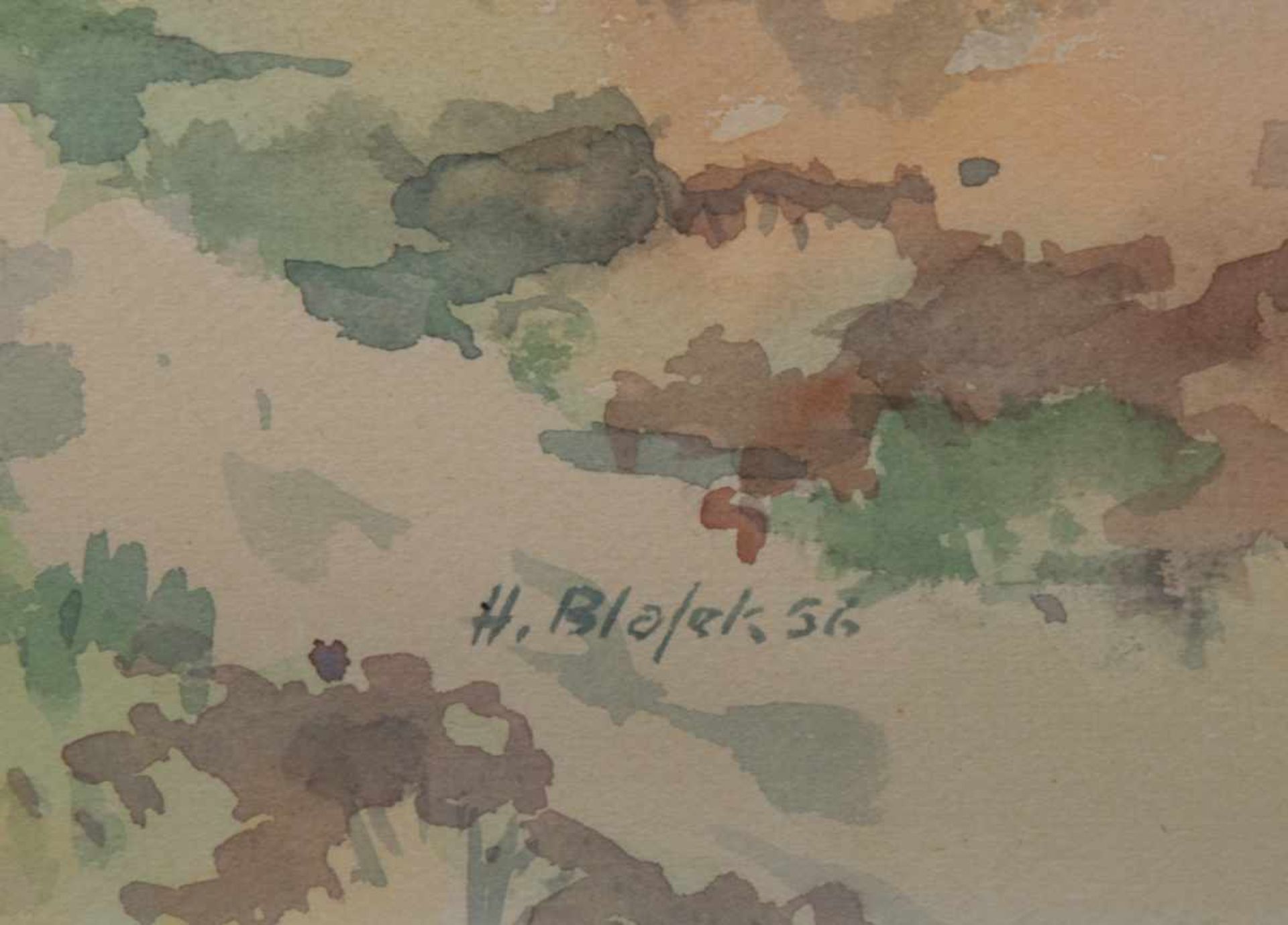 "Heideweg" - Aquarell des Herbert Blasek (1912 - 2006), signiert & datiert "H. Blasek (19)56", - Bild 5 aus 6