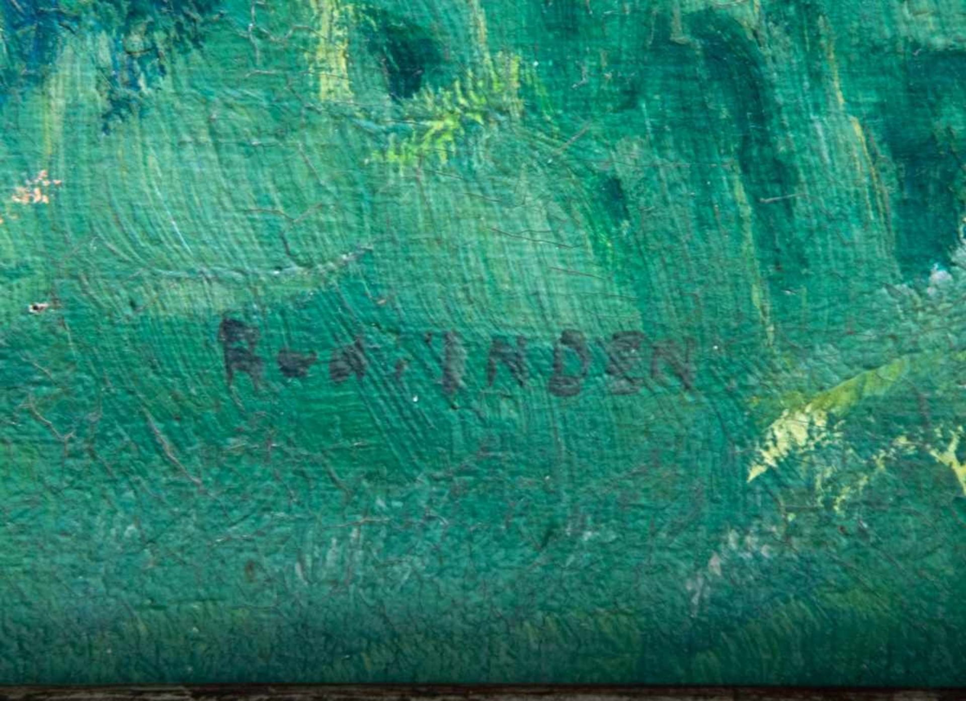 "Ein lauschiges Plätzchen". Gemälde, Öl auf Leinwand, ca. 50 x 60 cm, signiert "Rudi Inden" ( 1897 x - Bild 4 aus 5