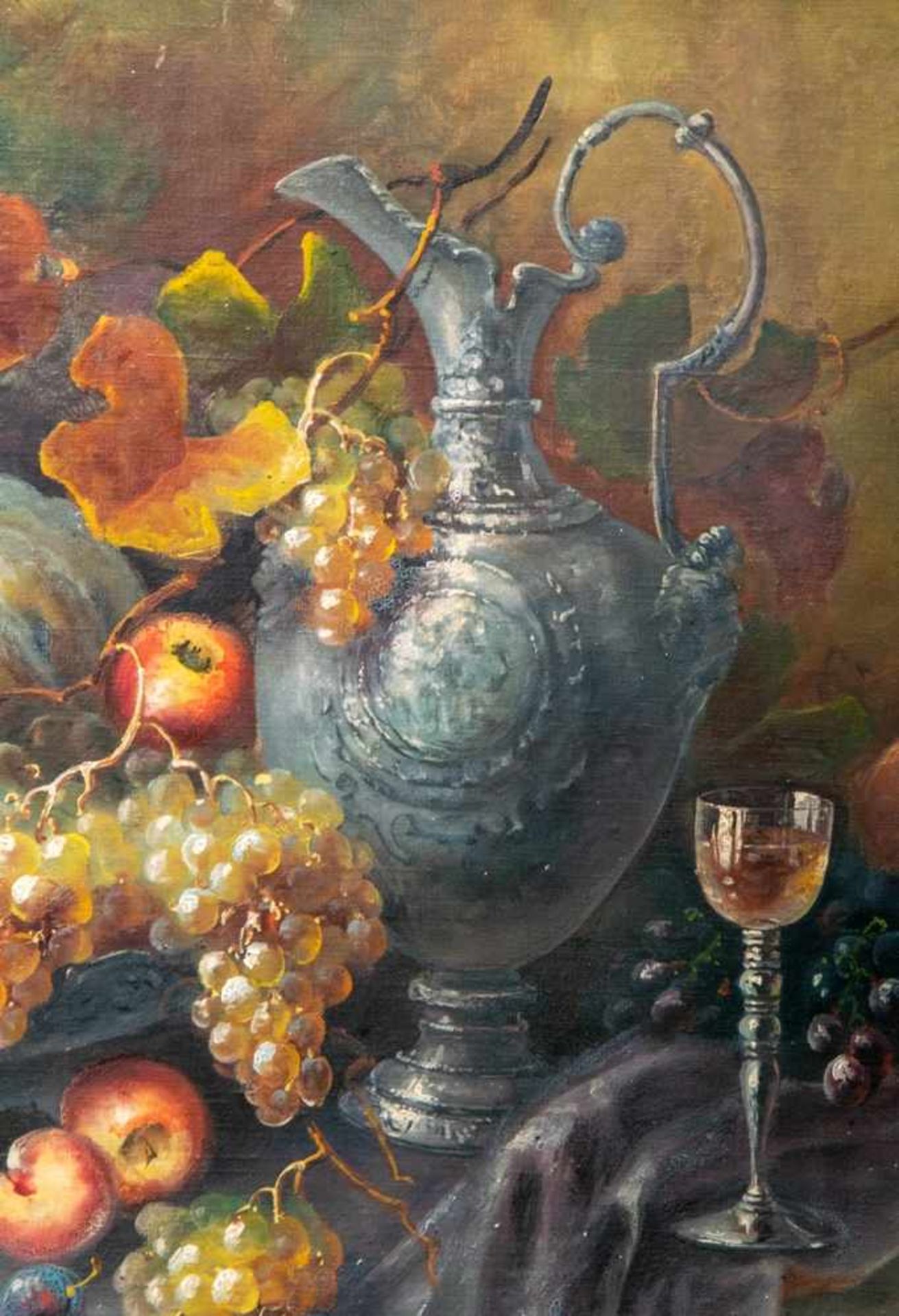 "Stilleben mit Obst u. Tafelsilber", Gemälde, Öl auf Leinwand ( diese flächig auf Karton geklebt). - Bild 2 aus 6