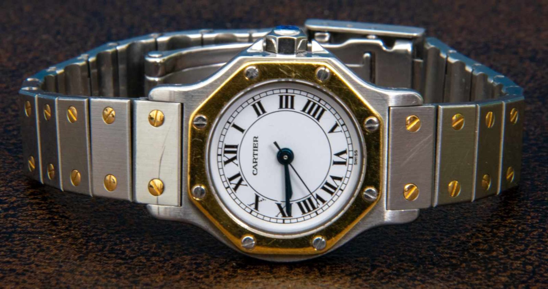 "Santos de Cartier" Automatik Damenarmbanduhr in Stahl/Gold an orig. Gliederarmband mit - Bild 2 aus 7