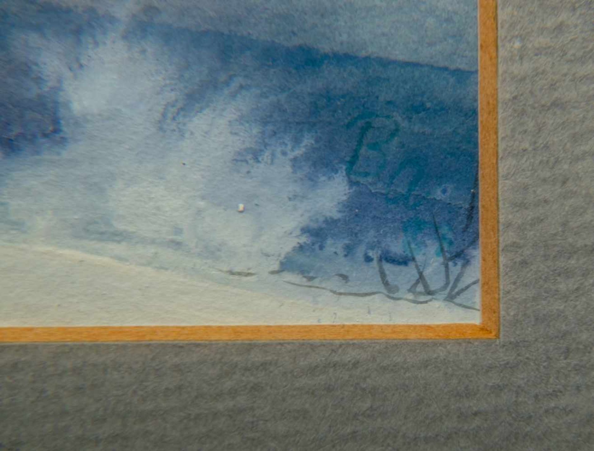 "Baum im Winterlicht - 1987", Mischtechnik, ca. 20 x 20 cm lichtes Innenmaß im Passepartout. - Bild 5 aus 6